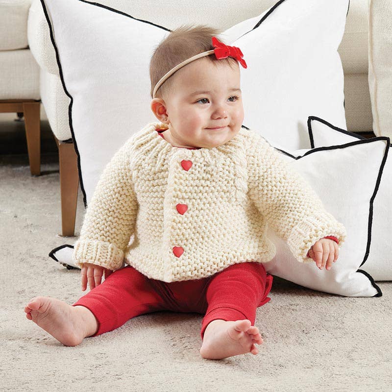 Cozy Knit Sweater - Heart Buttons 0-6 Mo