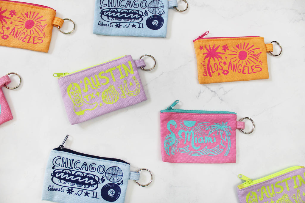 Los Angeles California Zipper Card Pouch with Keyring