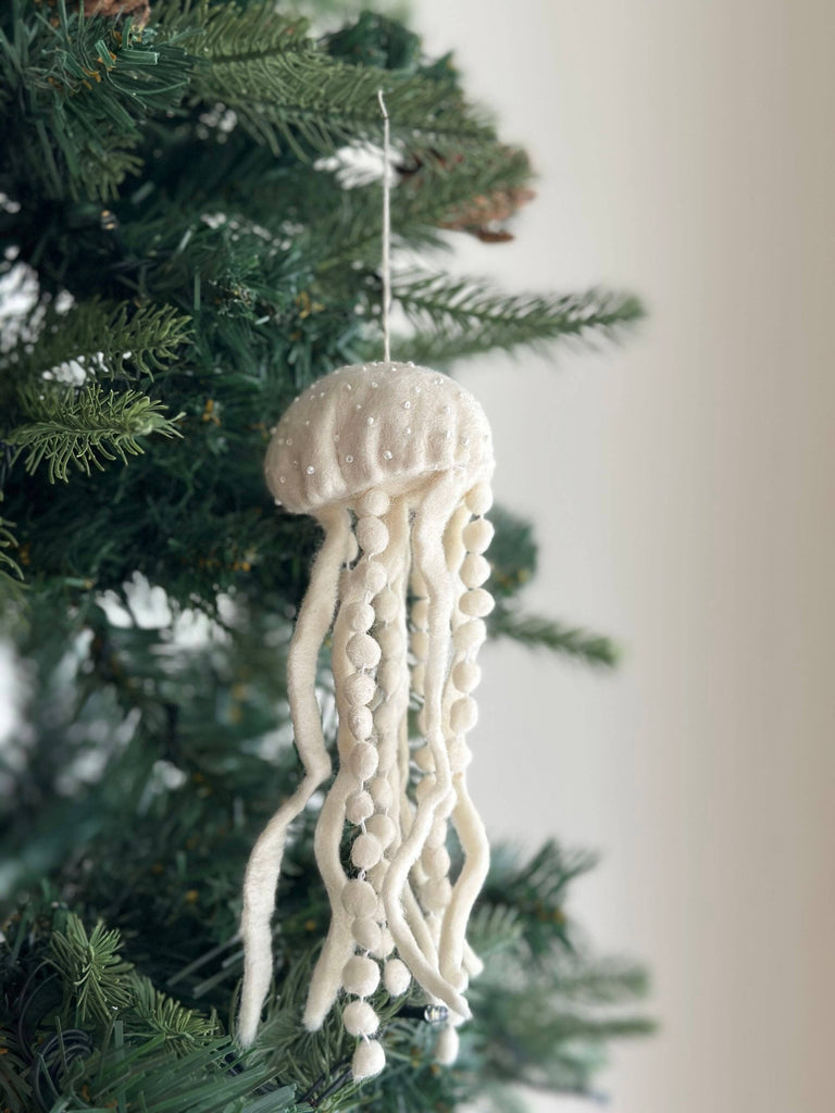 Felt White Jellyfish Ornament