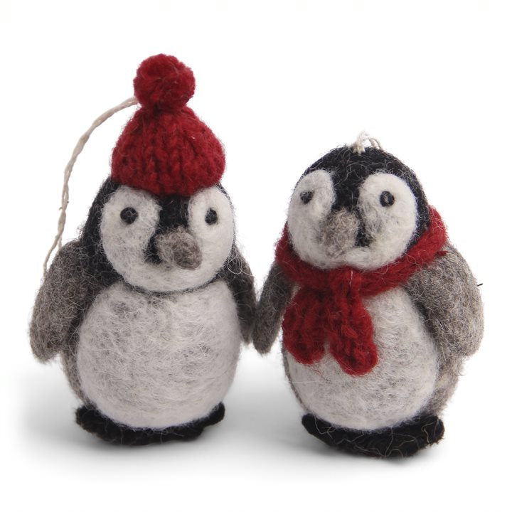 Felt Penguin w/Scarf and Hat Ornament, Set of 2