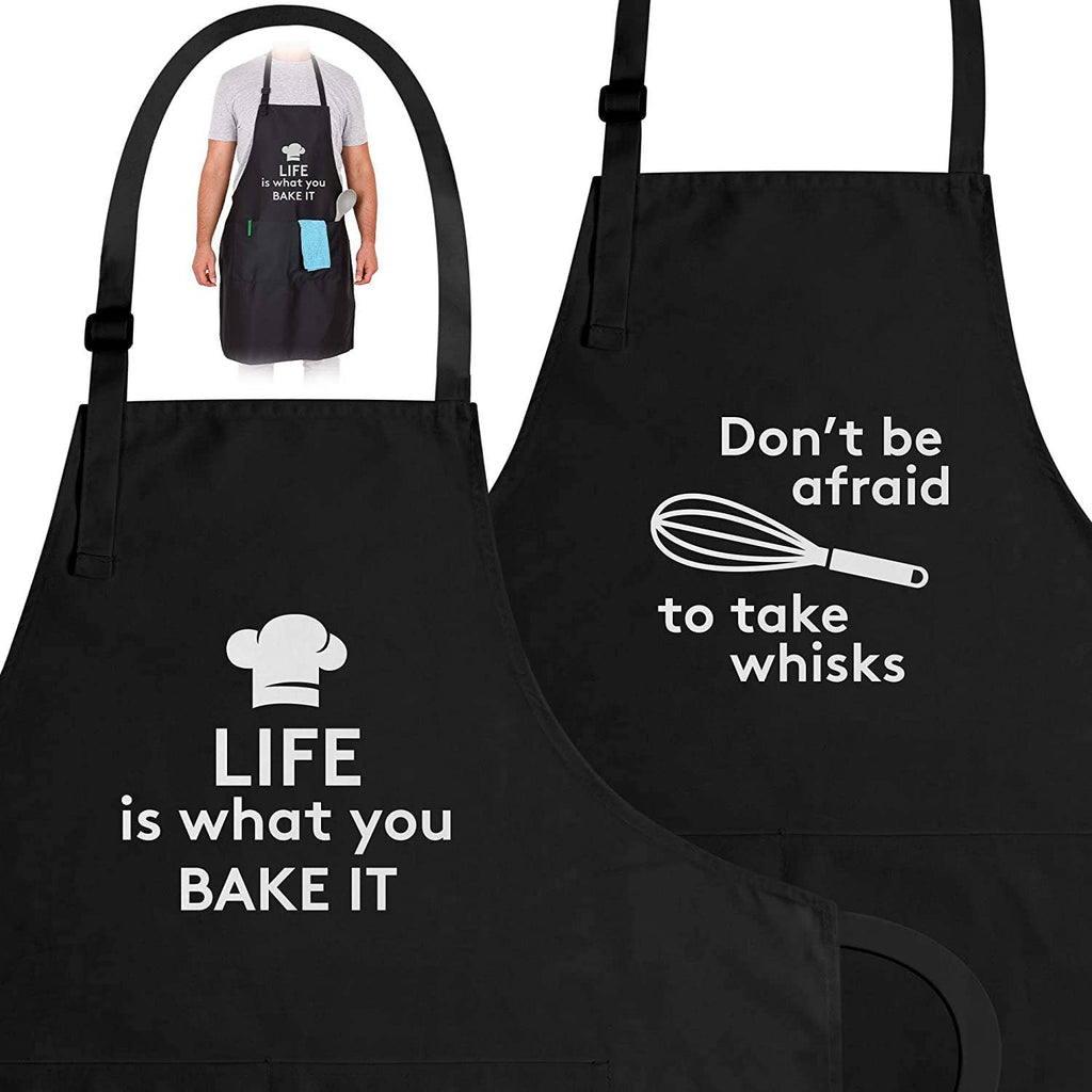 Funny Aprons for Women, Men & Couples with Pockets - 2 Pack