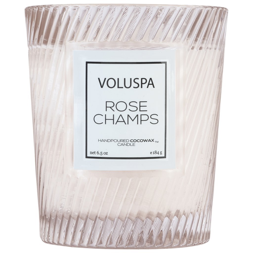 Classic Textured Glass Candle Rose Champs