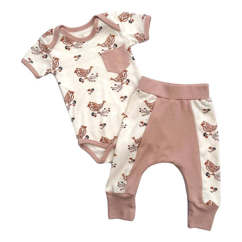 Celadon Quail Two-piece Baby Bodysuit & Pants Set