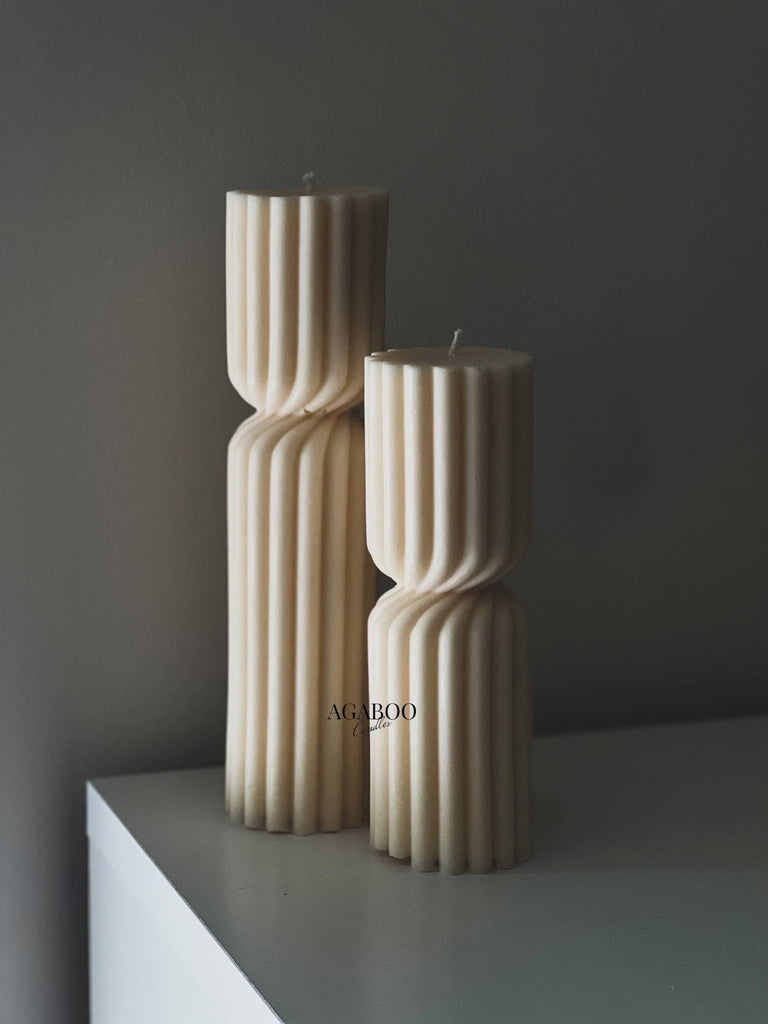 Huge Twisted Ribbed Pillar Candle: Burgundy / Large