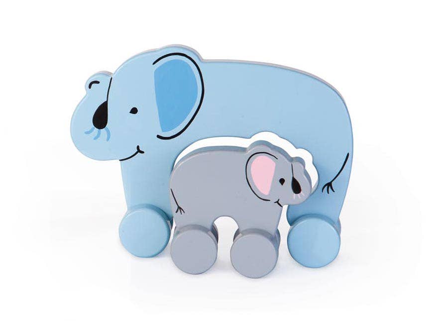 Elephant Mommy and Baby Wooden Roller