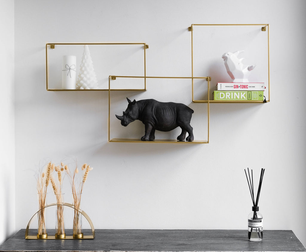 Floating Wall Shelves Gold Set 3, Intersecting
