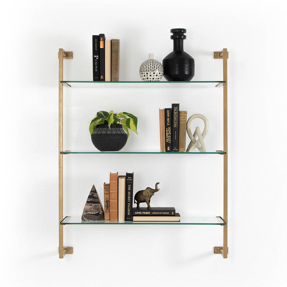 Collette Wall Shelf - Antique Gold - Tempered Glass