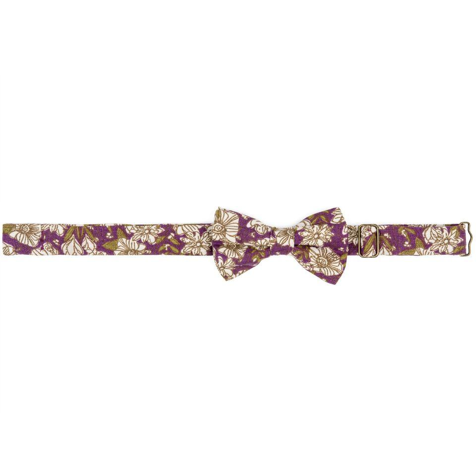 Organic Linen Bow Tie Purple Floral