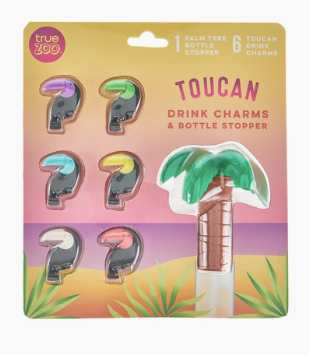 Toucan Drink Charms & Palm Tree Bottle Stopper Set