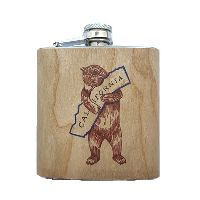 Wood Flask 6oz - Cali Bear