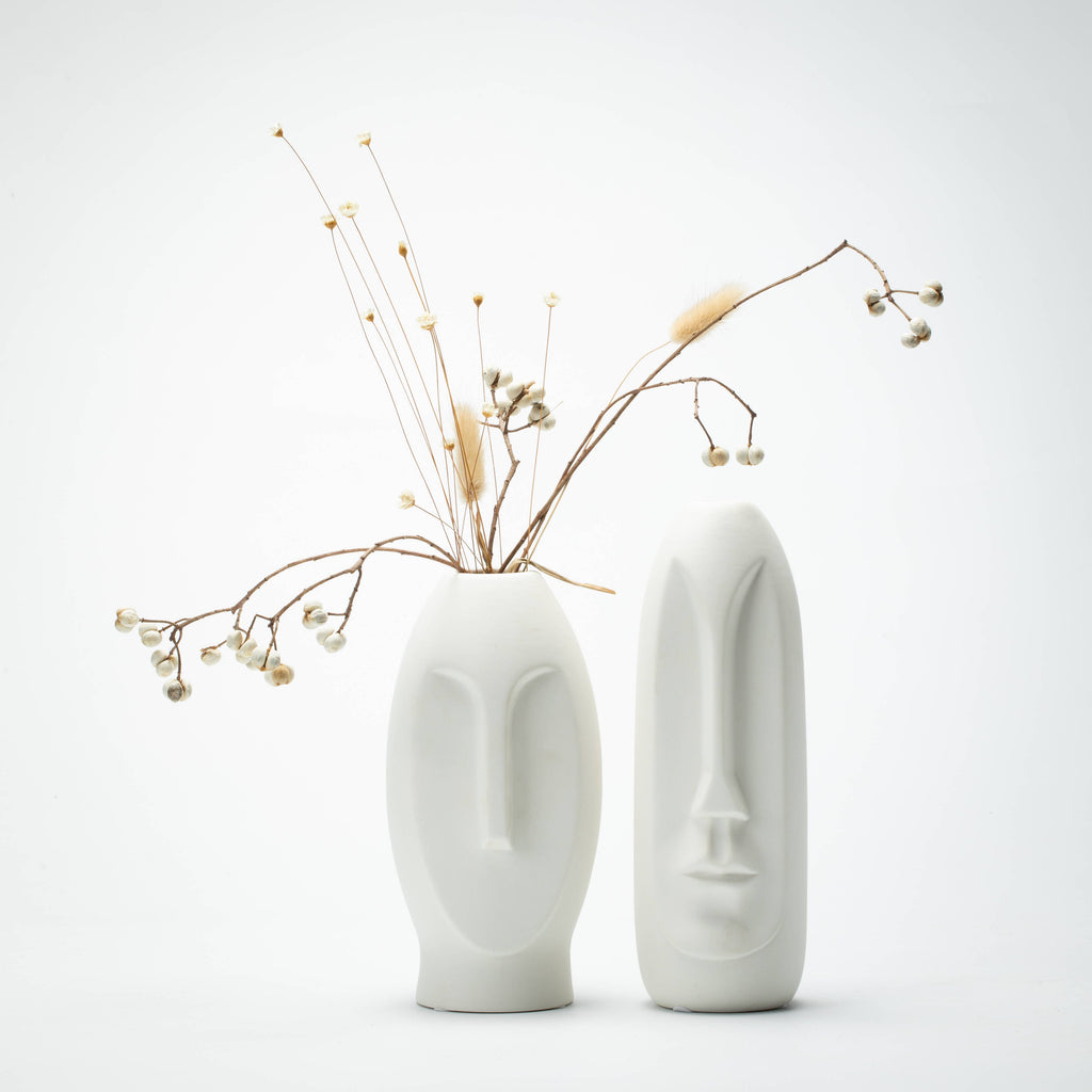 Face Vase Set of 2, White Modern Pampas Vases, Nordic Style